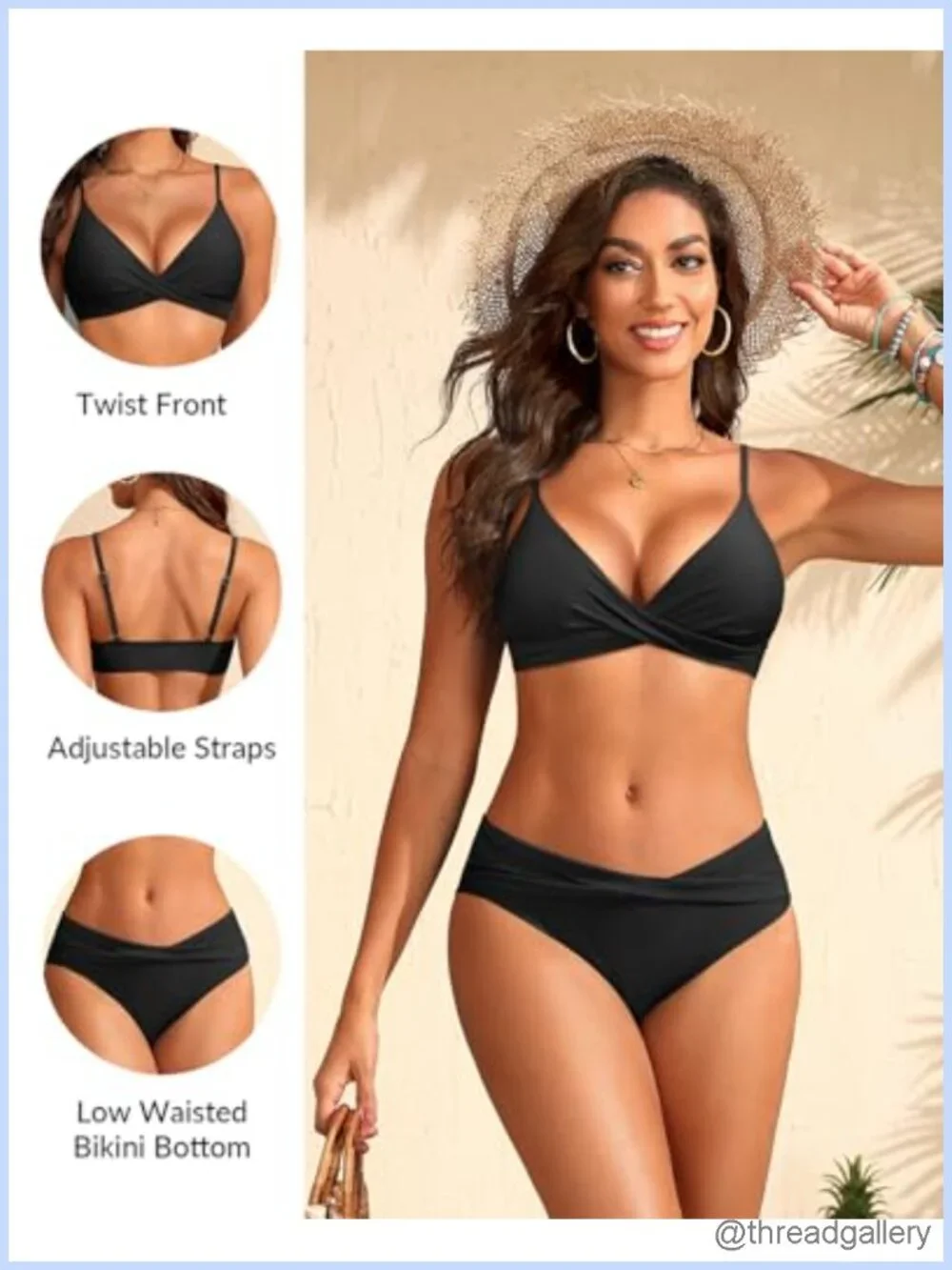 Two Piece Twist Front Bikini Mid Rise Swimsuit Set
